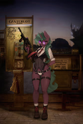 Size: 1329x1992 | Tagged: safe, artist:dogs, derpibooru exclusive, oc, anthro, assault rifle, blackletter, boots, clothes, collage, glasses, gun, phone, photoshop, rifle, scenery, shoes, socks, steyr aug, weapon