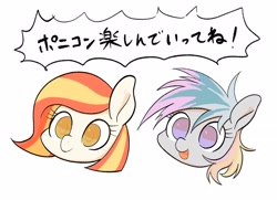 Size: 2568x1855 | Tagged: safe, artist:noupu, oc, oc only, oc:poniko, oc:rokuchan, earth pony, pony, duo, duo female, female, japanese, mare, simple background, speech bubble, white background