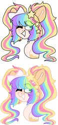 Size: 1280x2767 | Tagged: safe, artist:dilfistic, oc, oc only, pegasus, pony, bust, duo, eye clipping through hair, grin, multicolored hair, pegasus oc, rainbow hair, simple background, smiling, transparent background