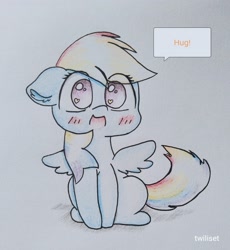 Size: 2979x3234 | Tagged: safe, artist:twiliset, rainbow dash, pegasus, pony, g4, cute, dashabetes, heart, heart eyes, high res, simple background, smiling, solo, spread wings, talking, traditional art, wingding eyes, wings