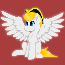 Size: 1500x1500 | Tagged: safe, artist:kathepart, pegasus, pony, blue eyes, happy, solo, spread wings, wings, yellow hair