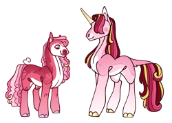 Size: 1101x789 | Tagged: safe, artist:obsidian-paint, oc, oc only, cloven hooves, coat markings, duo, hair over eyes, magical lesbian spawn, offspring, parent:cherry jubilee, parent:pinkie pie, parents:cadancepie, parents:cherrydance, simple background, transparent background