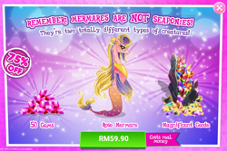 Size: 1030x688 | Tagged: safe, gameloft, idw, ocean rose, merpony, g4, advertisement, costs real money, gem, idw showified, introduction card, rose mermare