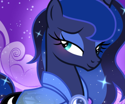 Size: 1299x1080 | Tagged: dead source, safe, artist:cstrawberrymilk, princess luna, alicorn, pony, g4, base used, blushing, clothes, female, lidded eyes, looking back, mare, slender, smiling, solo, thin