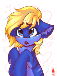 Size: 1200x1600 | Tagged: safe, artist:falafeljake, oc, oc only, earth pony, pony, blushing, commission, ear fluff, earth pony oc, female, heart, mare, open mouth, solo, ych result