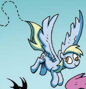 Size: 170x176 | Tagged: safe, artist:andypriceart, edit, idw, derpy hooves, pegasus, pony, g4, the return of queen chrysalis, spoiler:comic01, cropped, derp, female, flying, mare, sky, smiling, spread wings, wings