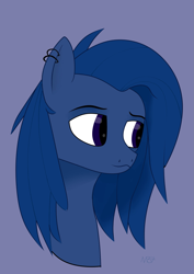 Size: 1527x2160 | Tagged: safe, artist:m37, oc, oc only, pony, blue hair, bust, male, piercing, simple background, solo, stallion