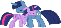 Size: 1357x636 | Tagged: safe, artist:katsubases, artist:twilyisbestpone, night light, twilight sparkle, alicorn, pony, unicorn, g4, alternate hairstyle, base used, cute, eyes closed, father and child, father and daughter, father's day, female, hug, male, mane swap, mare, raised hoof, simple background, smiling, stallion, transparent background, twilight sparkle (alicorn), wholesome