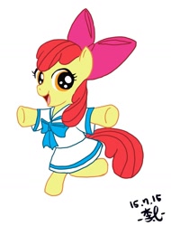 Size: 1071x1410 | Tagged: safe, artist:artmenet, apple bloom, earth pony, pony, g4, 2015, adorabloom, bipedal, clothes, cute, dress, female, filly, foal, old art, sailor uniform, simple background, solo, uniform, white background