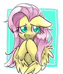 Size: 1763x2066 | Tagged: safe, artist:yukkuri_yu_yu, fluttershy, pegasus, pony, g4, female, floppy ears, hooves together, looking at you, mare, simple background, solo, white background, wings