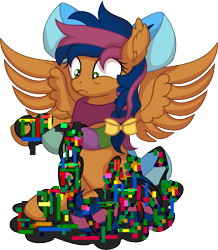 Size: 6137x7052 | Tagged: safe, artist:cyanlightning, oc, oc only, oc:solar comet, pegasus, pony, .svg available, absurd resolution, bow, disguised changedling, ear fluff, error, eyelashes, femboy, glitch, male, pibby, simple background, solo, transparent background, trap, vector