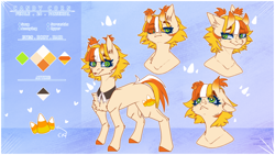 Size: 3288x1856 | Tagged: safe, artist:honeybbear, oc, oc:candy corn, earth pony, pony, female, horns, mare, reference sheet, solo