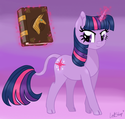 Size: 5000x4730 | Tagged: safe, artist:lostsheep, twilight sparkle, classical unicorn, pony, unicorn, g4, absurd resolution, book, cloven hooves, female, horn, leonine tail, looking at you, magic, solo, tail, unicorn twilight, unshorn fetlocks