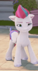 Size: 210x390 | Tagged: safe, screencap, zipp storm, pegasus, pony, g5, my little pony: make your mark, my little pony: make your mark chapter 1, spoiler:my little pony: make your mark, animated, blinking, confused, cropped, female, floppy ears, gif, i watch it for the ears, looking around, mare, outdoors, ruffling wings, solo, standing