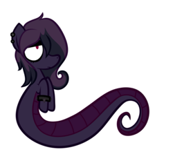 Size: 735x647 | Tagged: safe, artist:alandisc, oc, oc only, oc:toxin, hybrid, lamia, original species, snake, snake pony, ear piercing, emo, eyelashes, eyeliner, female, hair over one eye, makeup, piercing, simple background, solo, spiked wristband, two toned mane, unamused, white background, wristband