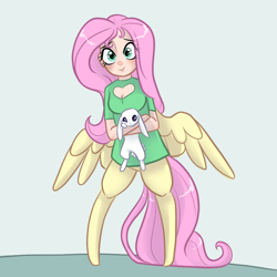 Size: 768x768 | Tagged: safe, artist:smirk, angel bunny, fluttershy, rabbit, satyr, g4, animal, clothes, cute, duo, female, looking at you, male, satyrized, shirt, shyabetes, simple background