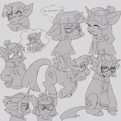 Size: 2600x2600 | Tagged: safe, artist:exxi00, moondancer, twilight sparkle, alicorn, pony, unicorn, semi-anthro, clothes, female, floppy ears, flying, happy, hoodie, lesbian, oh no he's hot, shipping, smiling, spongebob squarepants, spread wings, squilliam returns, twidancer, twilight sparkle (alicorn), unamused, wings