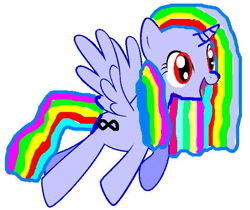 Size: 557x467 | Tagged: artist needed, safe, edit, oc, oc only, oc:infinity dash, alicorn, pony, 1000 hours in ms paint, alicorn oc, cropped, female, full body, hooves, horn, infinity symbol, mare, mary sue, multicolored hair, open mouth, open smile, rainbow hair, simple background, smiling, solo, spread wings, white background, wings