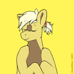 Size: 1200x1200 | Tagged: safe, artist:circumflexs, oc, oc:triticale, pony, eyes closed, ponytail, simple background, solo