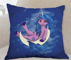 Size: 586x492 | Tagged: safe, artist:miflutter, izzy moonbow, pony, unicorn, g5, crescent moon, female, mare, moon, pillow