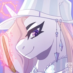 Size: 1000x1000 | Tagged: safe, artist:gothalite, oc, oc only, pony, unicorn, glowing, glowing horn, hat, horn, magic, magic wand, signature, solo, telekinesis, unicorn oc, witch hat