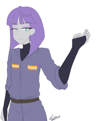 Size: 3337x4032 | Tagged: safe, artist:lyonzyon, maud pie, human, equestria girls, g4, blank expression, clothes, eyebrows, eyebrows visible through hair, eyeshadow, female, gloves, high res, long gloves, makeup, signature, simple background, solo, white background