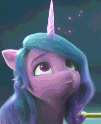 Size: 876x1080 | Tagged: safe, screencap, izzy moonbow, pony, unicorn, g5, my little pony: make your mark, my little pony: make your mark chapter 1, spoiler:my little pony: make your mark, animated, bust, cute, female, frown, gif, glowing, glowing horn, horn, izzy is best facemaker, izzybetes, magic, magic aura, mare, smiling, smirk, smug, solo