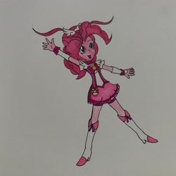 Size: 3024x3024 | Tagged: safe, artist:omegaridersangou, pinkie pie, human, equestria girls, g4, clothes, clothes swap, cosplay, costume, cure happy, glitter force, glitter lucky, high res, precure, pretty cure, smile precure, solo, traditional art