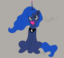 Size: 3185x2878 | Tagged: safe, artist:engi, princess luna, alicorn, pony, g4, crown, ethereal mane, female, heart, high res, jewelry, regalia, simple background, sitting, solo, starry mane