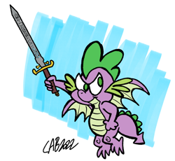 Size: 664x612 | Tagged: safe, artist:bakertoons, spike, dragon, g4, elden ring, male, smiling, smirk, solo, sword, weapon, winged spike, wings