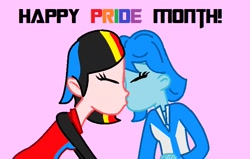 Size: 716x455 | Tagged: safe, artist:robertsonskywa1, human, equestria girls, g4, chromia, duo, duo female, eyes closed, female, lesbian, pride, pride month, rainbow, text, transformers, windblade