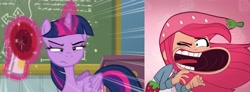 Size: 2943x1080 | Tagged: safe, edit, edited screencap, screencap, twilight sparkle, alicorn, human, g4, season 6, top bolt, airhorn, strawberry shortcake, strawberry shortcake (character), strawberry shortcake berry in the big city, twilight sparkle (alicorn)