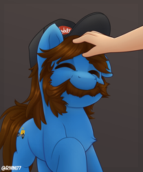 Size: 2000x2400 | Tagged: safe, artist:rivin177, oc, earth pony, pony, cap, commission, facial hair, hand, hat, high res, hooves, moustache, patting, raised hoof, solo, your character here