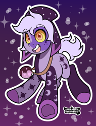 Size: 3038x4000 | Tagged: safe, artist:partypievt, earth pony, pony, spoiler:the owl house, calarts, cap, collector (species), eyebrows, eyebrows visible through hair, frog (hoof), hat, jewelry, looking at you, necklace, pendant, ponified, solo, spoilers for another series, the collector, the owl house, underhoof, yellow eyes