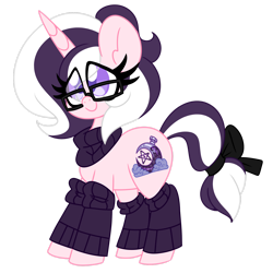 Size: 1920x1920 | Tagged: safe, artist:ladylullabystar, oc, oc only, oc:lullaby star, pony, unicorn, alternate design, bow, clothes, female, glasses, horn, leg warmers, mare, scarf, simple background, smiling, solo, tail, tail bow, transparent background, two toned mane, two toned tail, unicorn oc