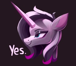 Size: 908x785 | Tagged: safe, artist:poxy_boxy, oleander (tfh), pony, unicorn, them's fightin' herds, bust, chad, community related, female, lidded eyes, meme, nordic gamer, simple background, smiling, smirk, solo, yes