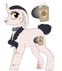 Size: 1400x1600 | Tagged: safe, artist:dilfistic, oc, oc only, pony, unicorn, bandage, collar, ear fluff, eyelashes, female, floppy ears, frown, horn, mare, nose piercing, nose ring, piercing, simple background, solo, transparent background, unicorn oc