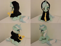 Size: 1597x1199 | Tagged: safe, artist:little-broy-peep, lyra heartstrings, pony, unicorn, g4, clothes, female, hoodie, irl, lyre, mare, musical instrument, photo, plushie, sitting, solo
