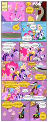 Size: 612x1552 | Tagged: safe, edit, edited screencap, screencap, applejack, discord, fluttershy, pinkie pie, rainbow dash, rarity, twilight sparkle, draconequus, earth pony, pegasus, pony, unicorn, comic:friendship is dragons, g4, comic, dialogue, eyelashes, female, male, mane six, mare, screencap comic, throne, unicorn twilight