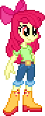 Size: 64x166 | Tagged: safe, artist:botchan-mlp, apple bloom, human, equestria girls, g4, animated, blinking, boots, clothes, gif, jeans, pants, pixel art, shirt, shoes, simple background, solo, transparent background