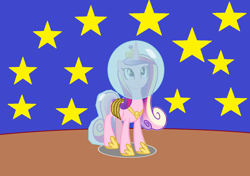 Size: 1600x1126 | Tagged: safe, artist:dashiesparkle, artist:guihercharly, princess cadance, alicorn, pony, g4, 1000 hours in ms paint, bound wings, crown, female, helmet, hoof shoes, jewelry, mare, moon, regalia, rope, solo, space, space helmet, stars, tail helmet, tiara, tied up, wings