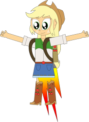 Size: 830x1135 | Tagged: safe, artist:rupahrusyaidi, applejack, human, equestria girls, g4, clothes, cutie mark on clothes, flying, jetpack, simple background, solo, transparent background