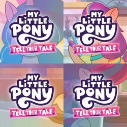 Size: 1920x1920 | Tagged: safe, edit, edited screencap, editor:itsmgh1203, screencap, hitch trailblazer, izzy moonbow, sunny starscout, zipp storm, earth pony, pegasus, pony, unicorn, g5, it's t.u.e.s. day, maretime bay day 2.0, my little pony: tell your tale, sunny-day dinners, the game is ahoof, spoiler:g5, spoiler:my little pony: tell your tale, spoiler:tyts01e09, spoiler:tyts01e10, spoiler:tyts01e11, spoiler:tyts01e12, cellphone, female, grin, male, mane stripe sunny, mare, my little pony logo, offscreen character, phone, smartphone, smiling, stallion, television