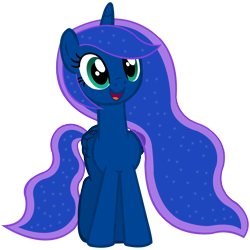 Size: 8000x8000 | Tagged: safe, artist:laszlvfx, princess luna, alicorn, pony, g4, absurd resolution, base used, cute, female, folded wings, front view, full body, hooves, horn, lunabetes, mare, open mouth, open smile, show accurate, simple background, smiling, solo, standing, tail, transparent background, wings