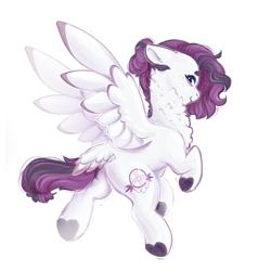 Size: 2355x2469 | Tagged: safe, artist:damayantiarts, oc, oc only, oc:lavender cloud burst, pegasus, pony, butt, chest fluff, floppy ears, flying, full body, high res, hooves, looking back, pegasus oc, plot, simple background, solo, spread wings, tail, tail feathers, underhoof, white background, wings