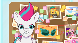 Size: 1023x574 | Tagged: safe, screencap, hitch trailblazer, pipp petals, zipp storm, earth pony, pegasus, pony, g5, my little pony: tell your tale, the game is ahoof, spoiler:tyts01e12, angry, female, mare, photo, sunglasses, unamused
