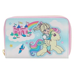 Size: 1500x1500 | Tagged: safe, megan williams, skydancer, bird, human, pegasus, pony, g1, official, bow, dream castle, duo, female, loungefly, merchandise, riding a pony, tail, tail bow