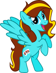 Size: 1179x1538 | Tagged: safe, artist:vector-brony, oc, oc only, oc:ilovekimpossiblealot, pegasus, pony, g4, female, full body, hooves, mare, open mouth, open smile, pegasus oc, rearing, show accurate, simple background, smiling, solo, spread wings, tail, transparent background, two toned mane, two toned tail, vector, wings