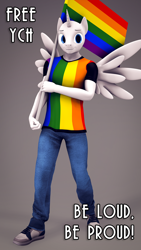Size: 1080x1920 | Tagged: safe, artist:senthaurekmern, alicorn, anthro, plantigrade anthro, 3d, commission, male, pride, pride flag, pride month, solo, source filmmaker, your character here