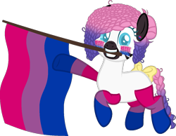 Size: 1157x897 | Tagged: safe, artist:yeetmedownthestairs, oc, oc only, oc:zuri sambo, zebra, bisexual pride flag, bow, braided tail, clothes, commission, cute, ear piercing, earring, face paint, grin, jewelry, mouth hold, piercing, pride, pride flag, pride month, raised hoof, raised leg, simple background, smiling, socks, solo, striped socks, tail, tail bow, transparent background, ych result, zebra oc